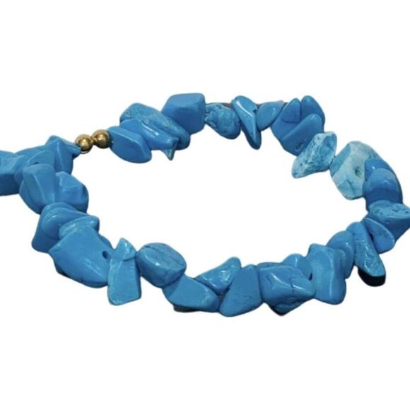 Vintage Faux Turquoise Chips Copper Findings Stretch Women’s Stackable Bracelet - Picture 1 of 6